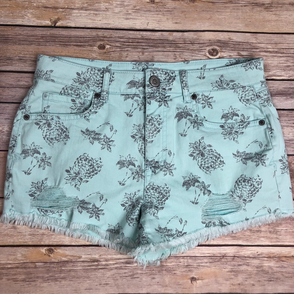 Pineapple Mint Green Distressed Cut Off Shorts
